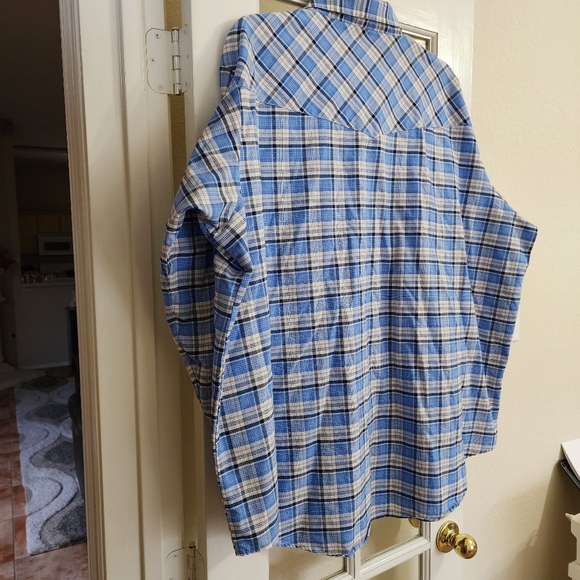 Ely Cattleman Blue Plaid Western Pearl Snap Wrinkle Resistant Shirt Men’s Big 4X - Picture 4 of 13